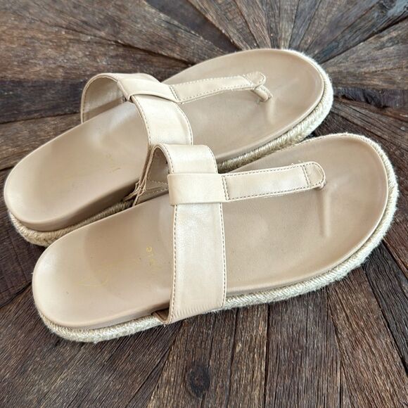 Joie Nacho Faux Leather Tan BoHo Espadrille T-Shape Thong Sandal - Picture 3 of 6
